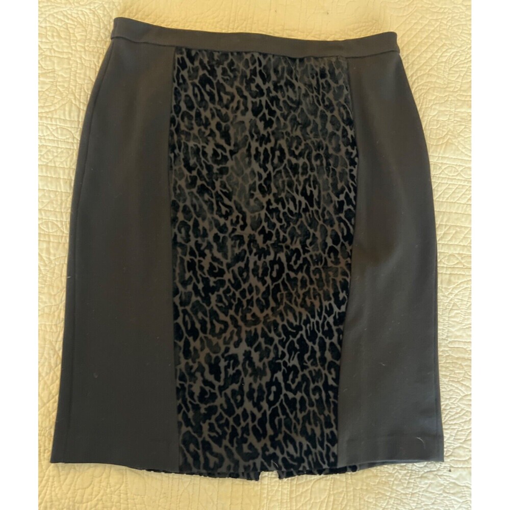 Ann Taylor Skirt Size 12 Knee Length Pencil Black Velvet Leopard Elegant